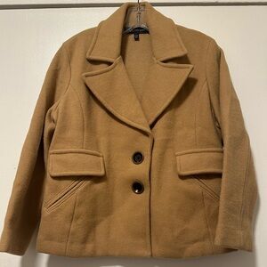 Anne Klein Tan Wool-Blend Pea Coat with Notched Lapels
